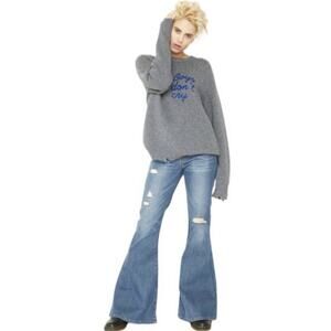 Free People Sandrine Rose Distressed Rose Super Flare High Rise Stretch Sz 31